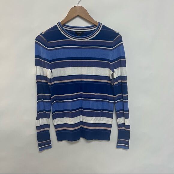 New Halogen Striped Sweater Thin Blue White Purple Nordstrom Crew Neck Size XS - Picture 2 of 6
